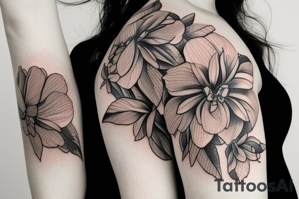 hellebore flowers with snake tattoo idea