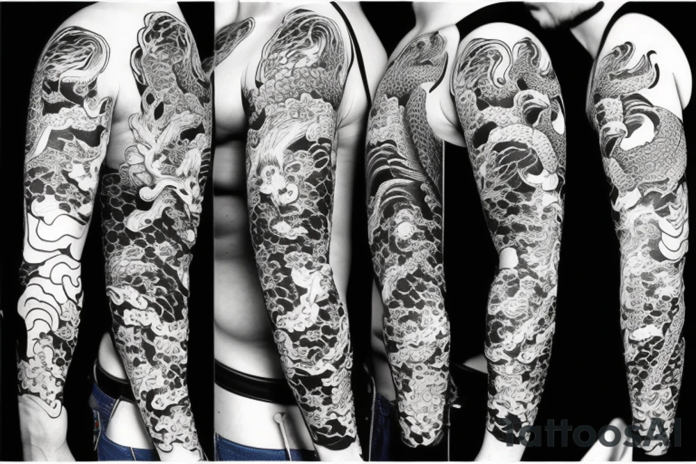 Japanese dragon sleeve with hannya mask tattoo idea
