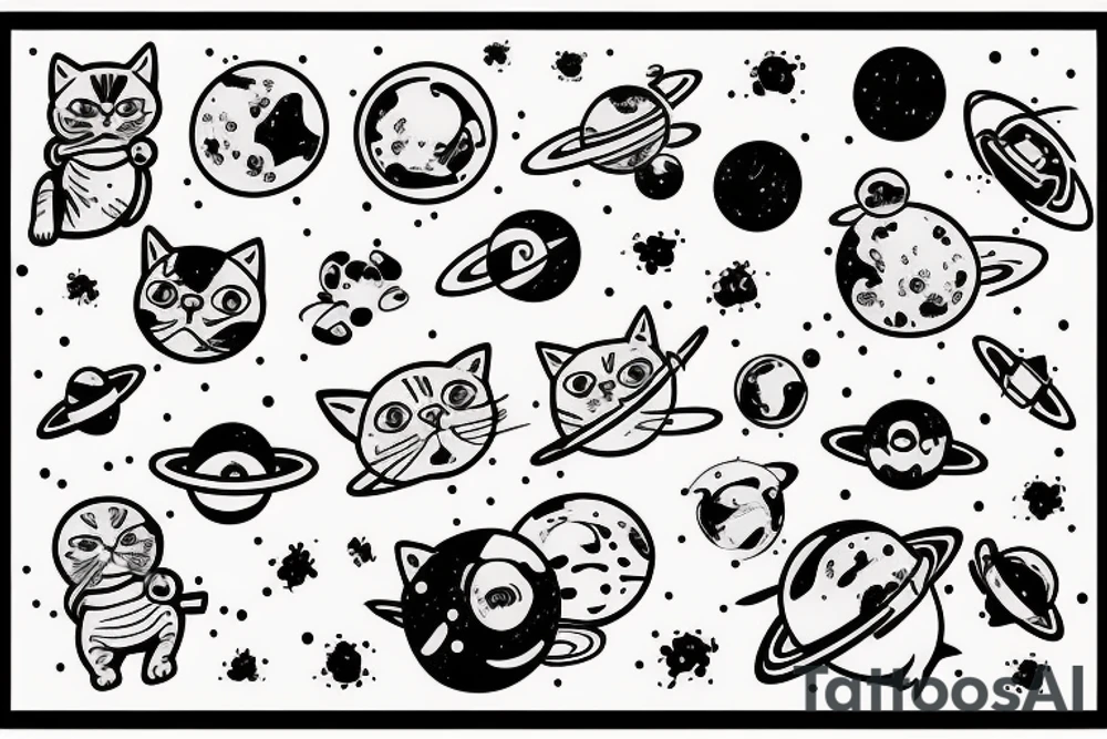 Cat and dog in space tattoo idea