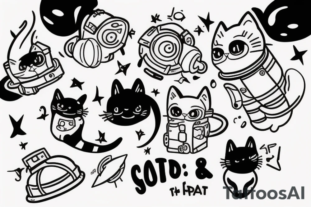 Cat and dog in space tattoo idea