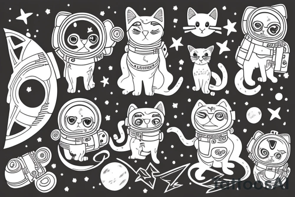 Cat and dog in space tattoo idea