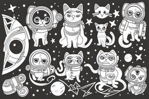 Cat and dog in space tattoo idea