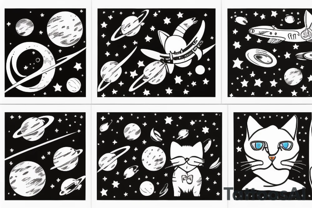 Cat and dog in space tattoo idea