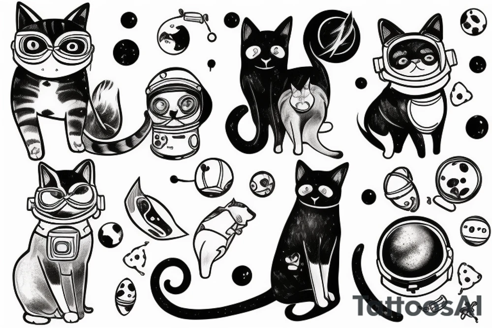 Cat and dog in space tattoo idea