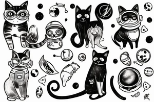 Cat and dog in space tattoo idea