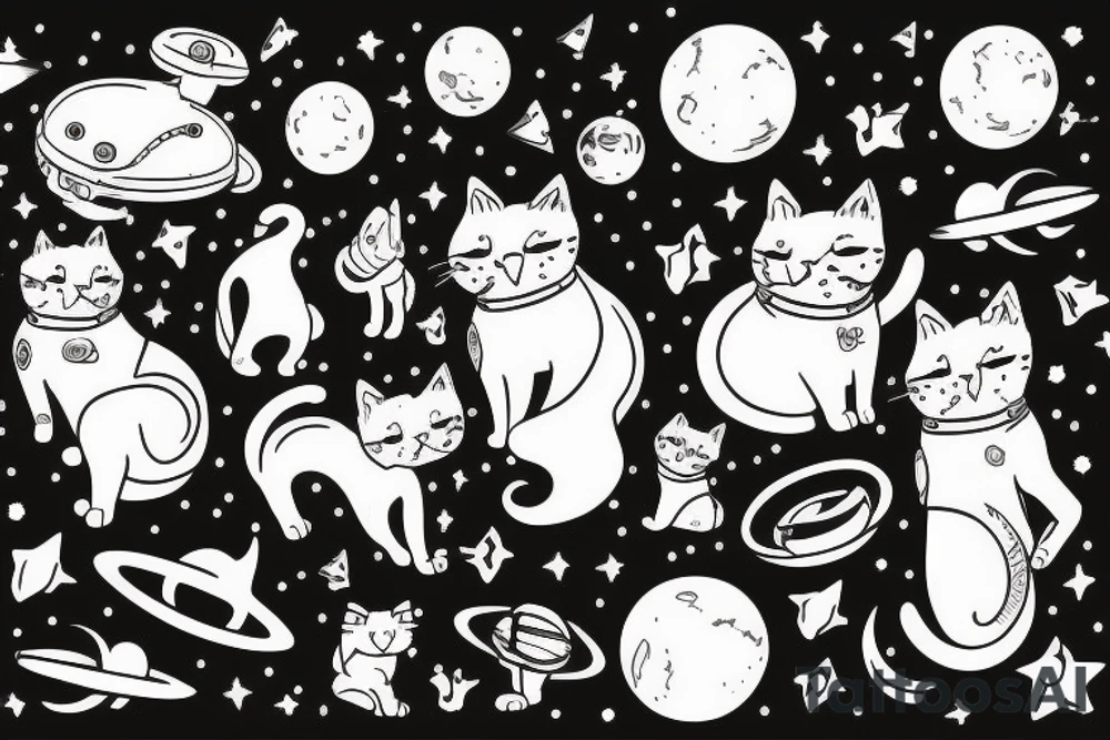 Cat and dog in space tattoo idea