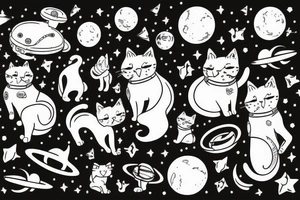 Cat and dog in space tattoo idea