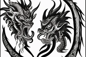 black and grey half face monkey king half face dragon meged tattoo idea