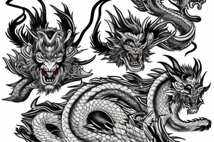 black and grey left face monkey king right face dragon merged tattoo idea