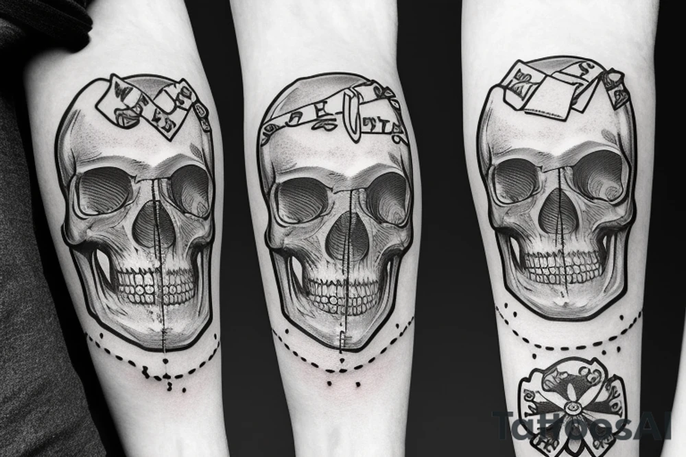 Skull with no excuses lettering tattoo idea