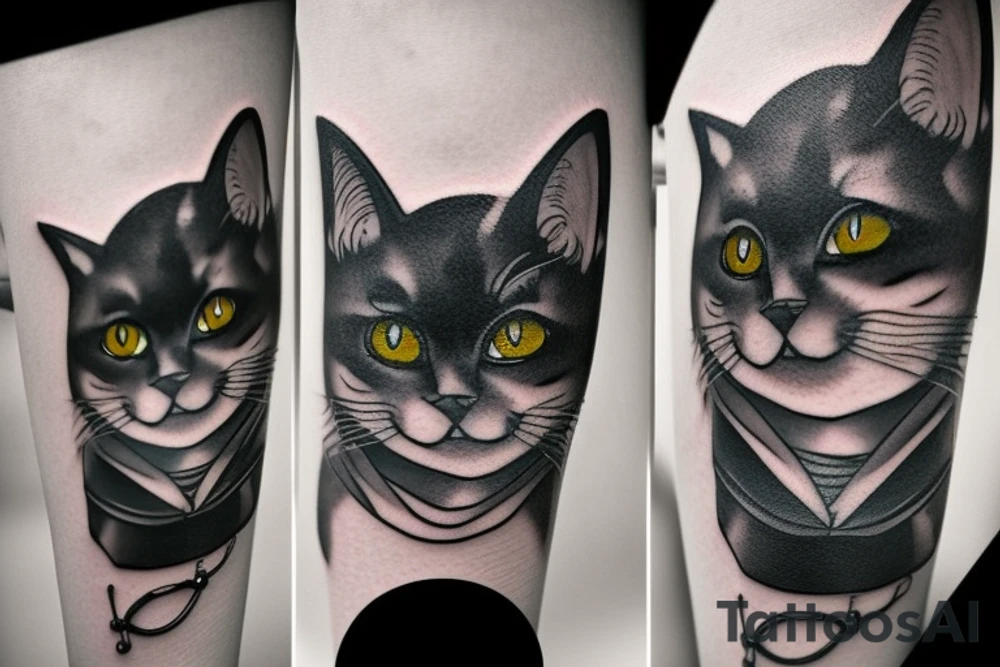 Black cat with a hat tattoo idea