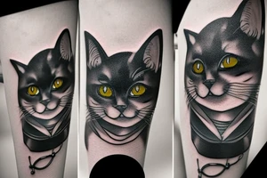 Black cat with a hat tattoo idea