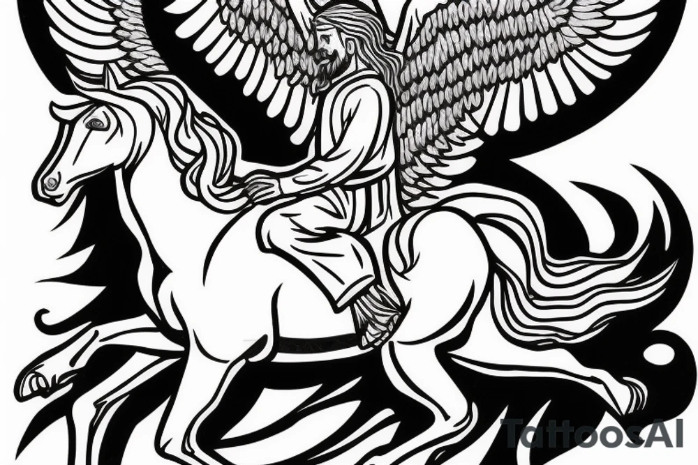 Jesus riding in on a white horse with angel armies behind him tattoo idea