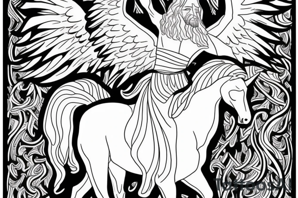 Jesus riding in on a white horse with angel armies behind him tattoo idea