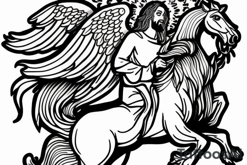 Jesus riding in on a white horse with angel armies behind him tattoo idea