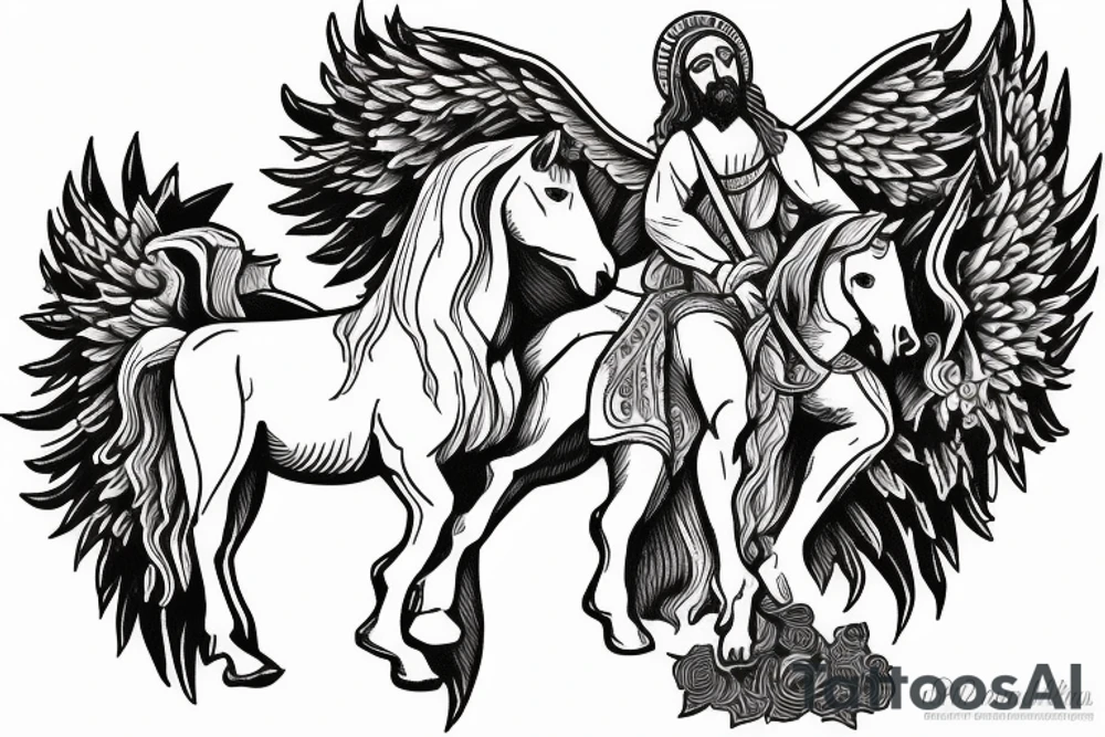 Jesus riding in on a white horse with angel armies behind him tattoo idea