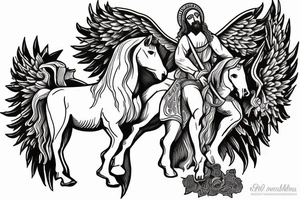Jesus riding in on a white horse with angel armies behind him tattoo idea