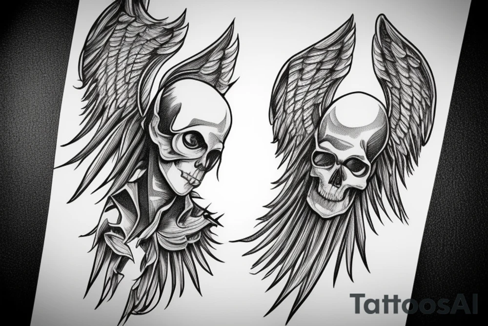 angel, skull, sward, wing, power, empathy tattoo idea