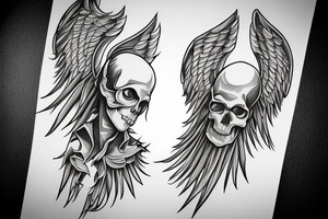 angel, skull, sward, wing, power, empathy tattoo idea