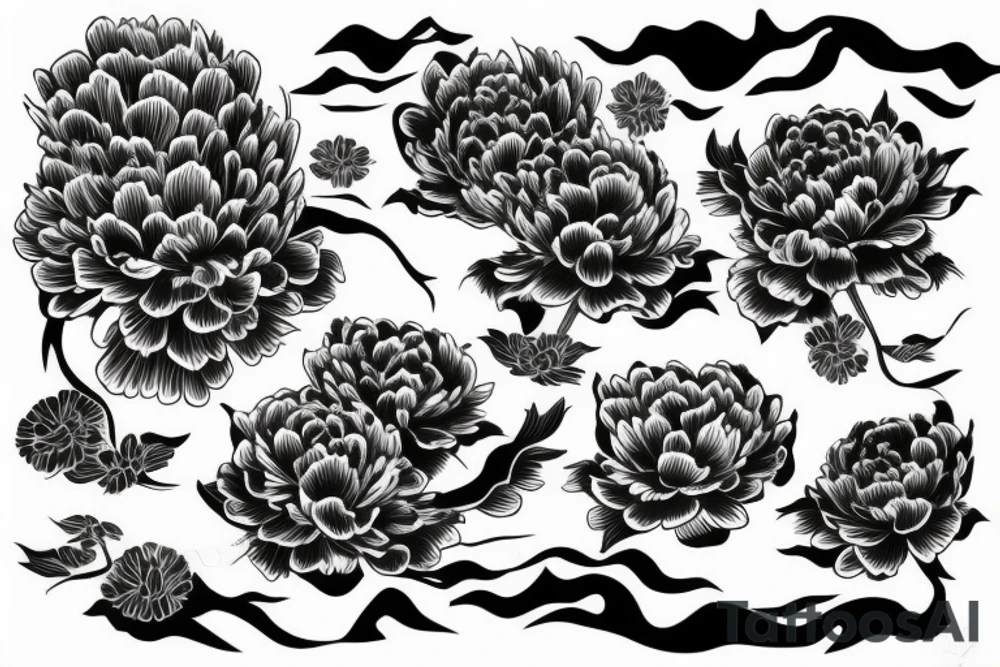 samurai traditional water Japanese peony tattoo idea