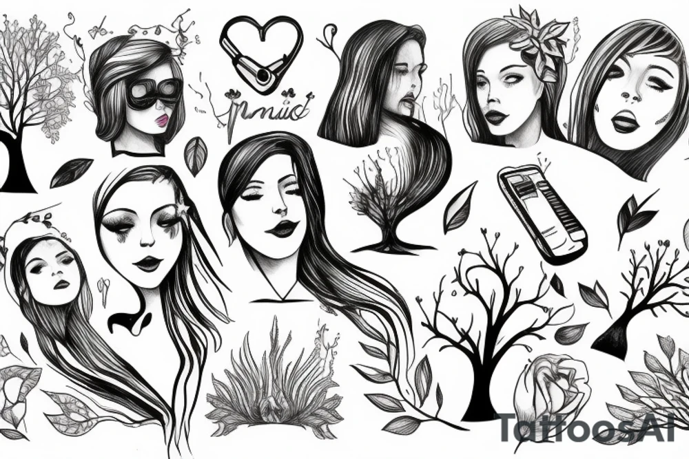 Woman , music , trees , tattoo idea