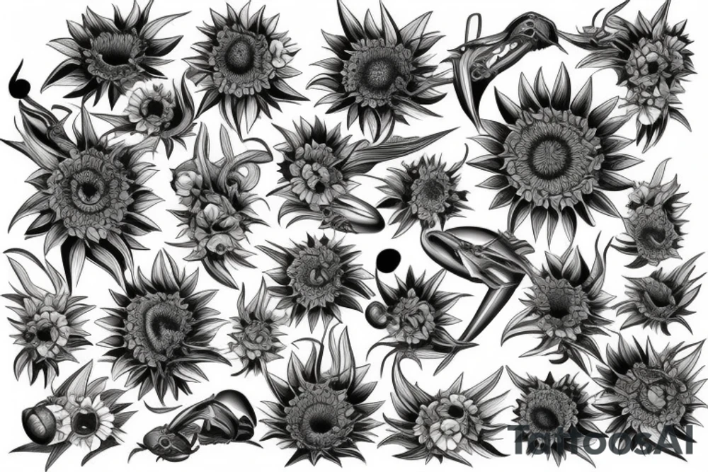 sunflower at the atomical level tattoo idea