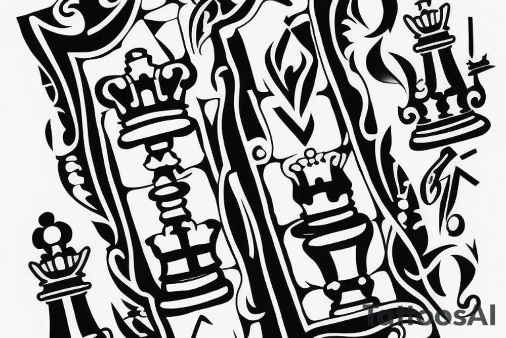 King chess piece with chess board behind tattoo idea