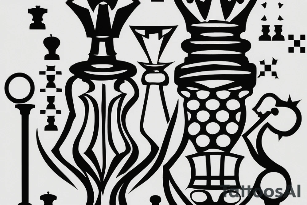 King chess piece with chess board behind tattoo idea