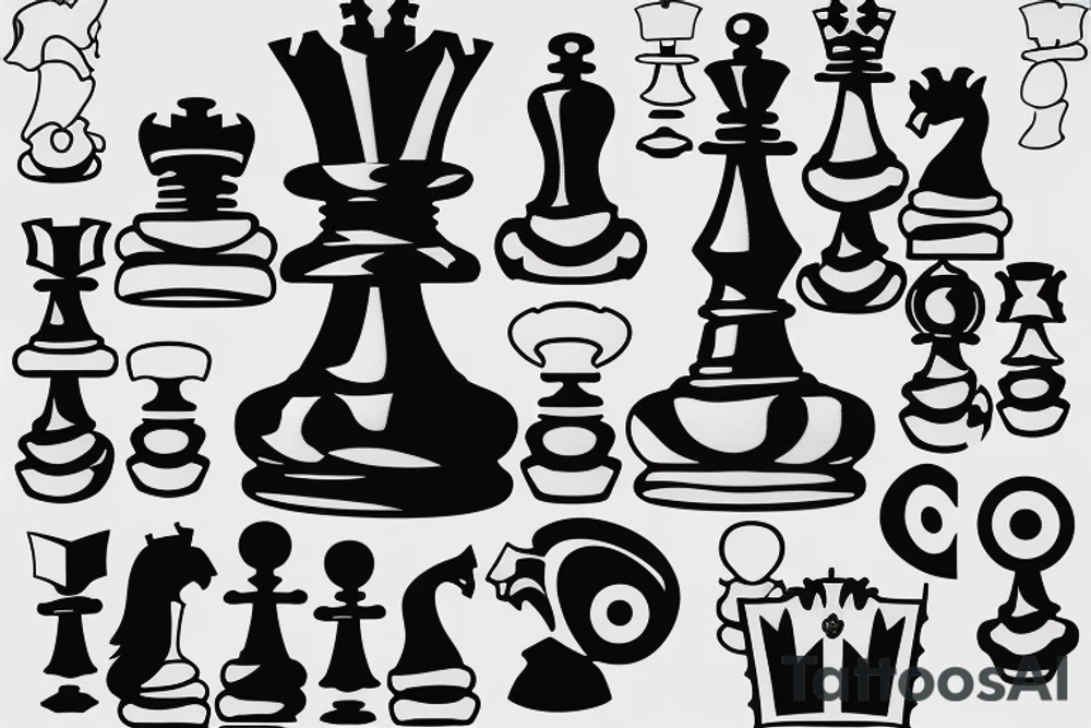King chess piece with chess board behind tattoo idea