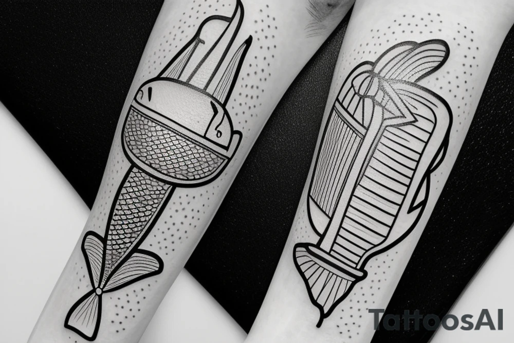 Koi fish with chicago theatre sign and Ferris wheel in the background tattoo idea