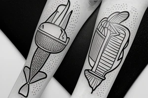 Koi fish with chicago theatre sign and Ferris wheel in the background tattoo idea