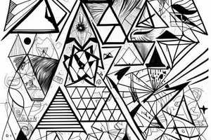 2 triangles rectagles 1 upside down along side the other revealing a wall destroyed by a rainbow created by a light beam witch was devided by a prism tattoo idea