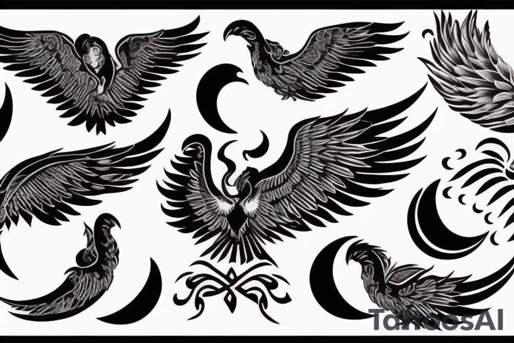 Phoenix with moon tattoo idea