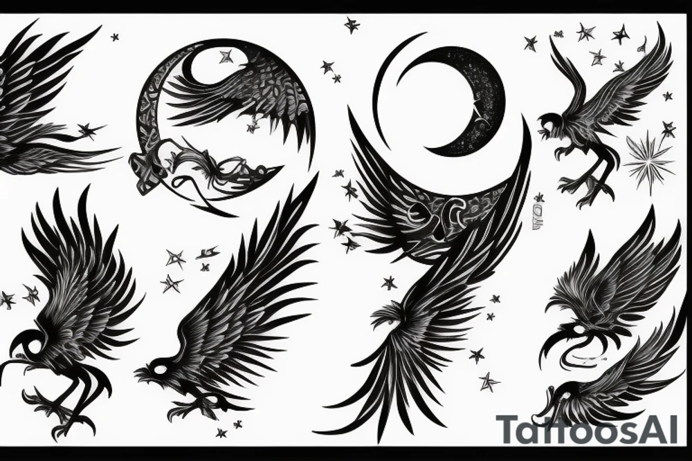 Phoenix with moon tattoo idea