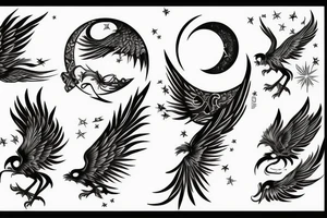 Phoenix with moon tattoo idea