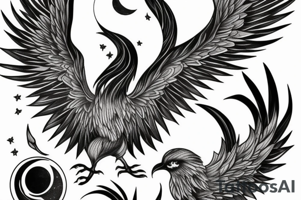 Phoenix with moon tattoo idea