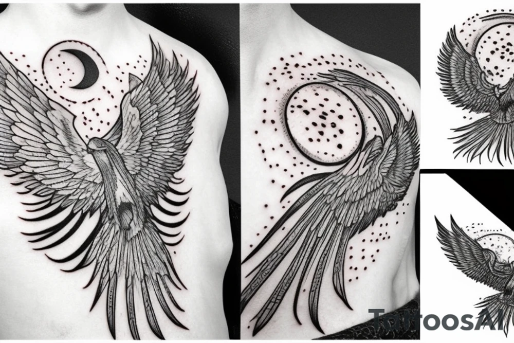 Phoenix with moon tattoo idea