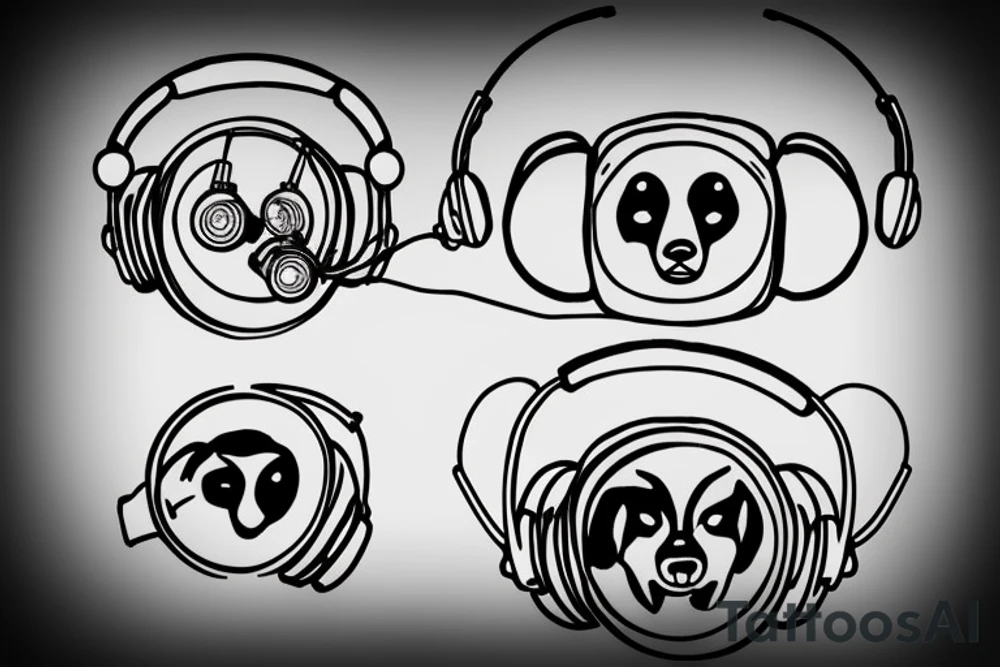 Bear with headphones playing turntable tattoo idea