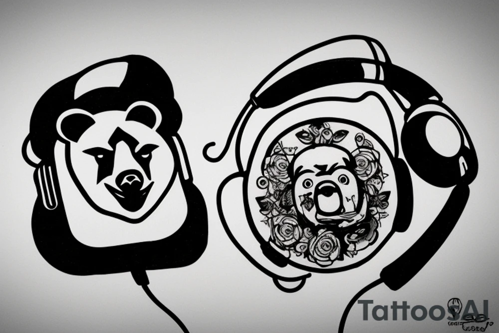 Bear with headphones playing turntable tattoo idea