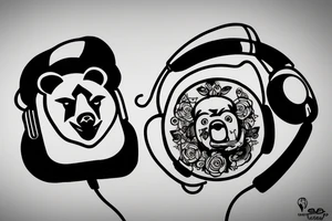 Bear with headphones playing turntable tattoo idea