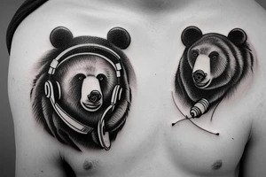 Bear with headphones playing turntable tattoo idea