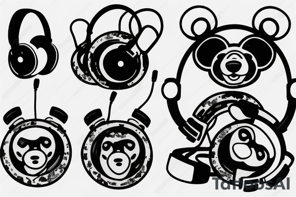 Bear with headphones playing turntable tattoo idea