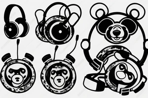 Bear with headphones playing turntable tattoo idea