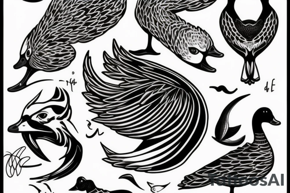 Goose typing on laptop tattoo idea