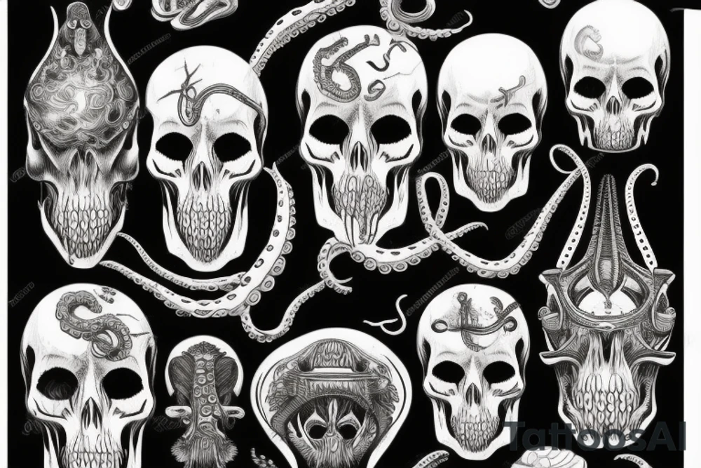 skulls , submarine , octopus , giger tattoo idea