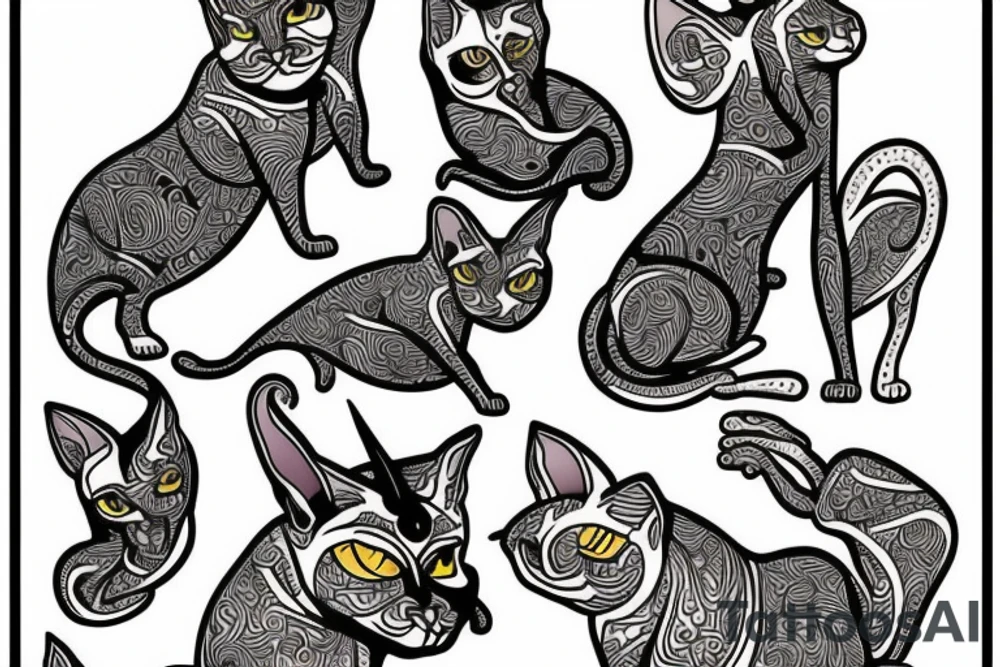 Neotraditional sphynx cat tattoo idea