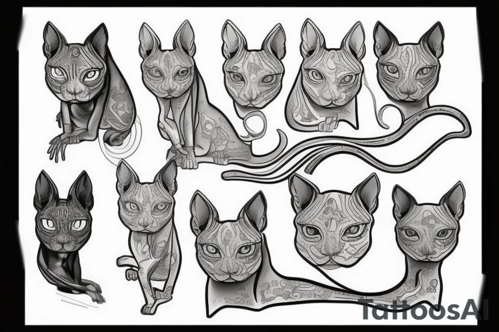 Neotraditional sphynx cat tattoo idea