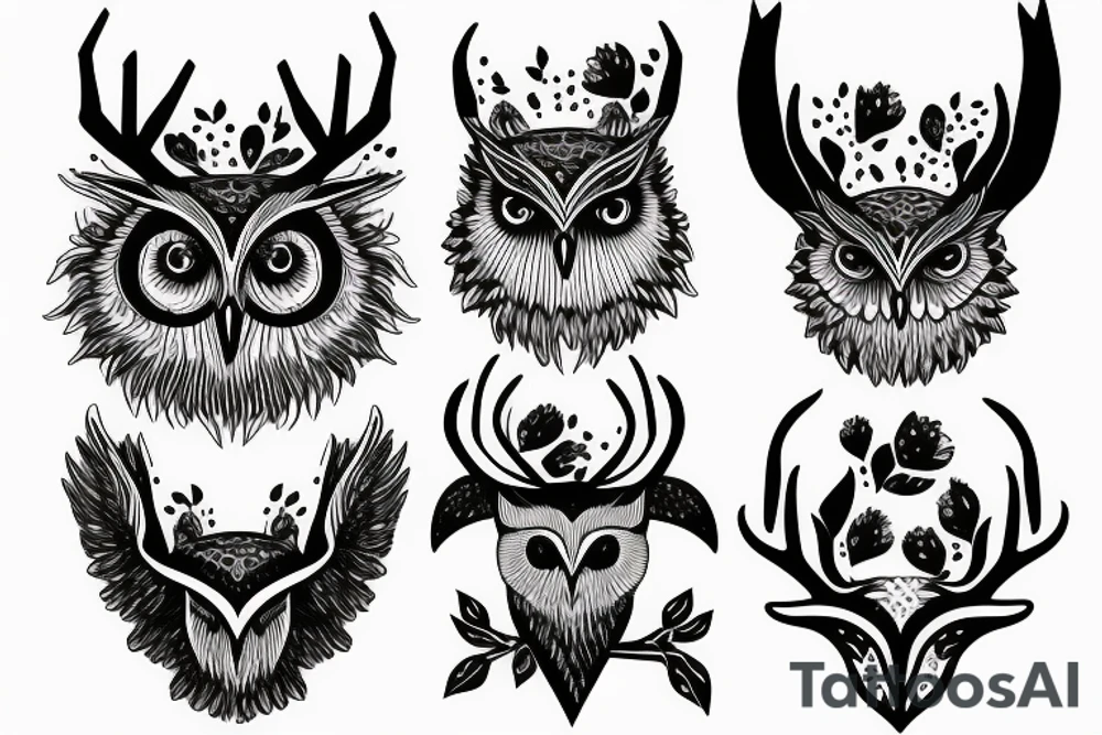 owl & stag tattoo idea