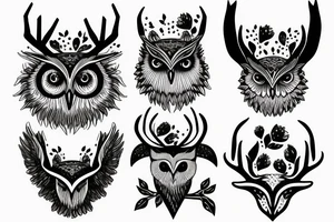 owl & stag tattoo idea