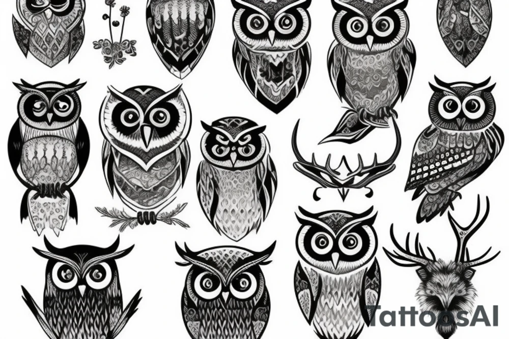 owl and stag tattoo idea